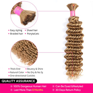 Bulk Human Hair For Braiding Color 27 Deep Wave No Weft Double Drawn Wholesale Boho Braids Deep Wave Human Hair Extensions