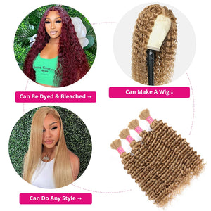 Bulk Human Hair For Braiding Color 27 Deep Wave No Weft Double Drawn Wholesale Boho Braids Deep Wave Human Hair Extensions