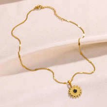 Load image into Gallery viewer, Natural Stone Round Necklace Stainless Steel Aesthetic Texture Pendant Necklaces For Women Gold Color Chain Trend Hippie Jewelry