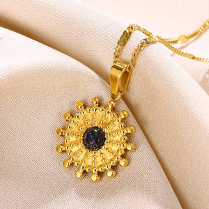 Natural Stone Round Necklace Stainless Steel Aesthetic Texture Pendant Necklaces For Women Gold Color Chain Trend Hippie Jewelry