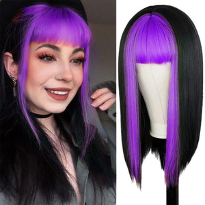 Long Straight Wine Red Wig With Bangs Synthetic Hair Wigs Bang With Wig For Women Wine Red Heat Resistant Wigs