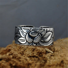 Load image into Gallery viewer, 100%Pure Silver Jewelry Lotus Flower Open Ring For Men