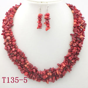 WUBIANLU Garnet Purple Crystal Fluorite Coral crystal Necklace Earrings Hot Sale Suitable Women Banquet Jewelry Fashion Style
